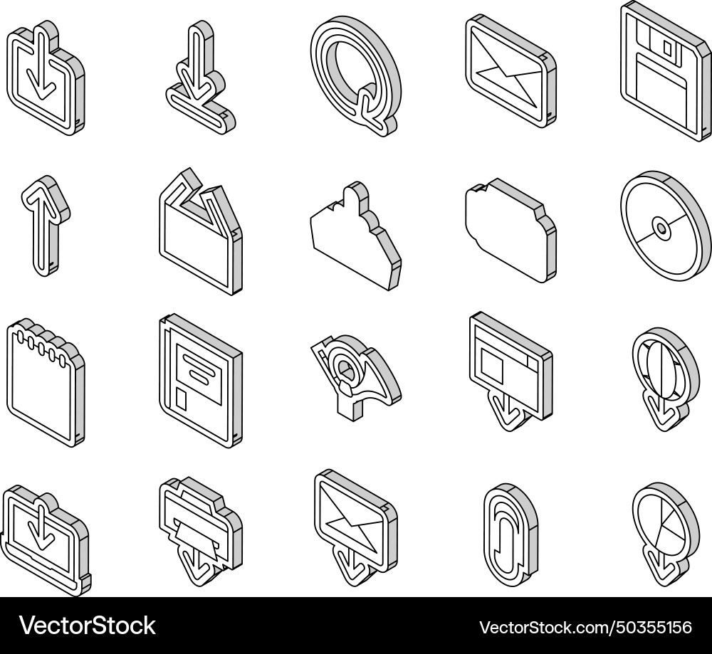 Download file computer data isometric icons set Vector Image