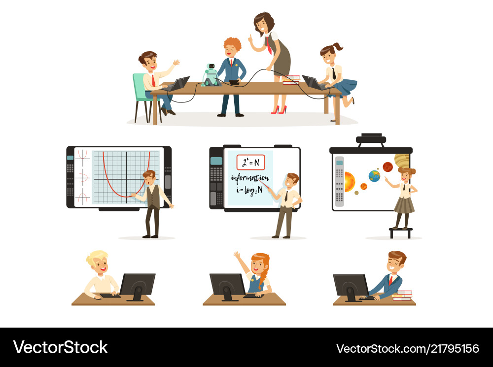 Kids Learning Programming & Robotics vector image