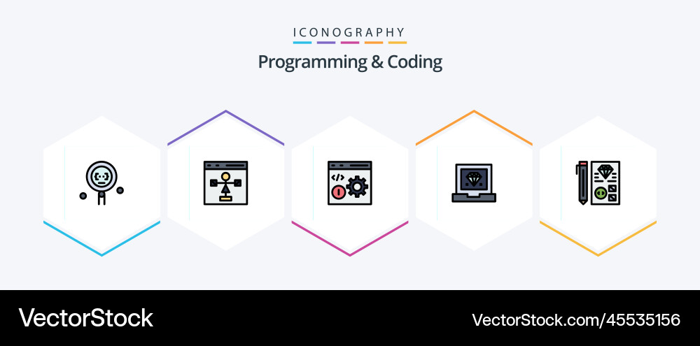 Programming and coding 25 filledline icon pack vector image