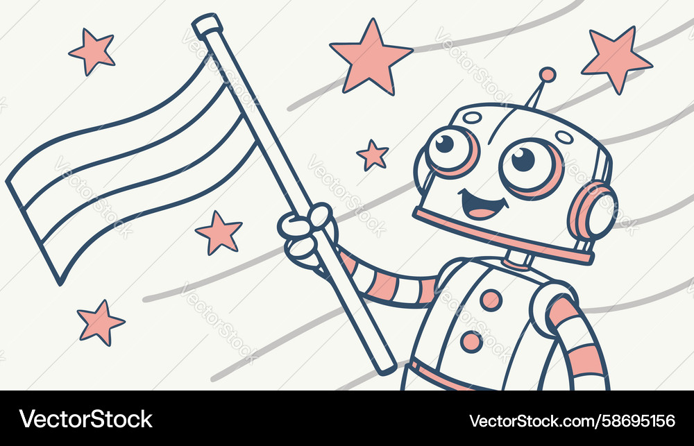 Robot with Flag - Tech Innovation Vector Image