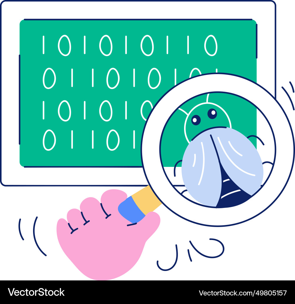 A hand drawn mini of code debugging Vector Image