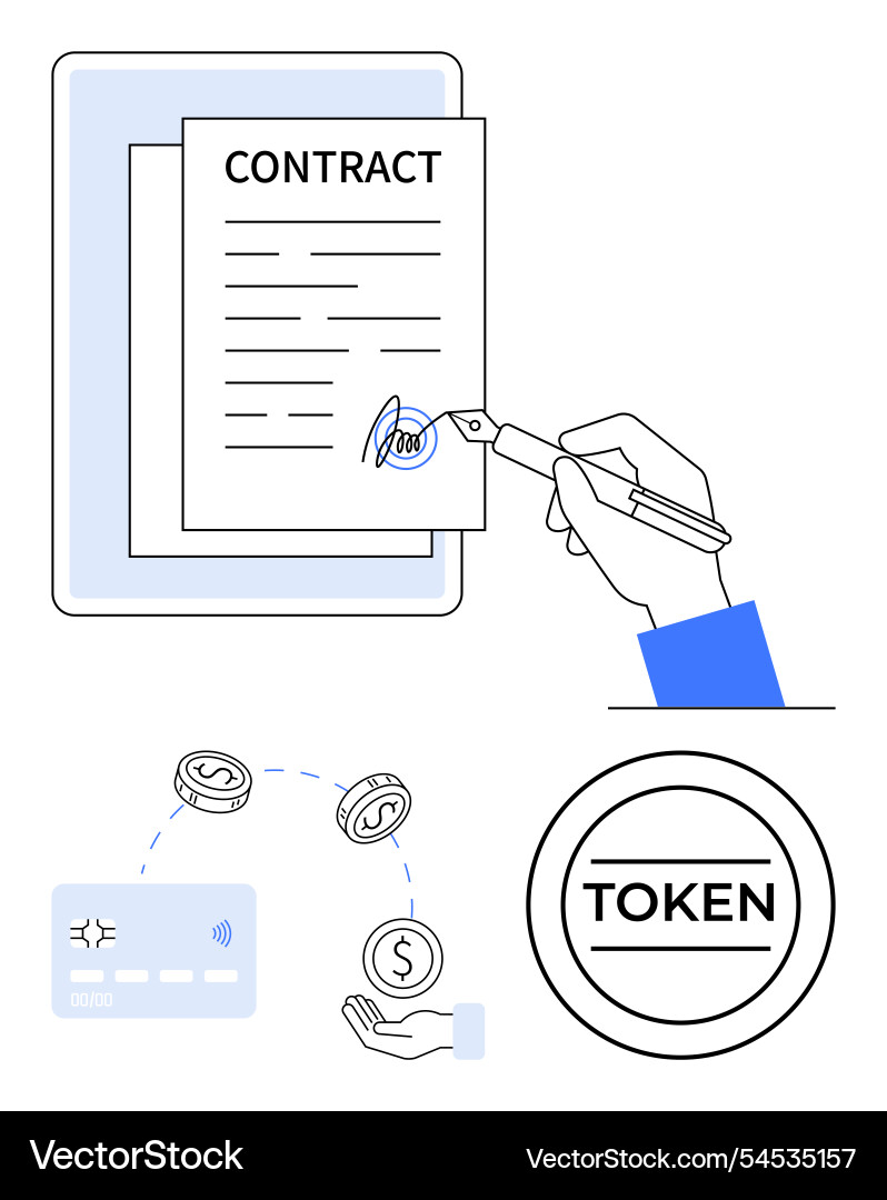 Digital contract signing with blockchain tokens vector image
