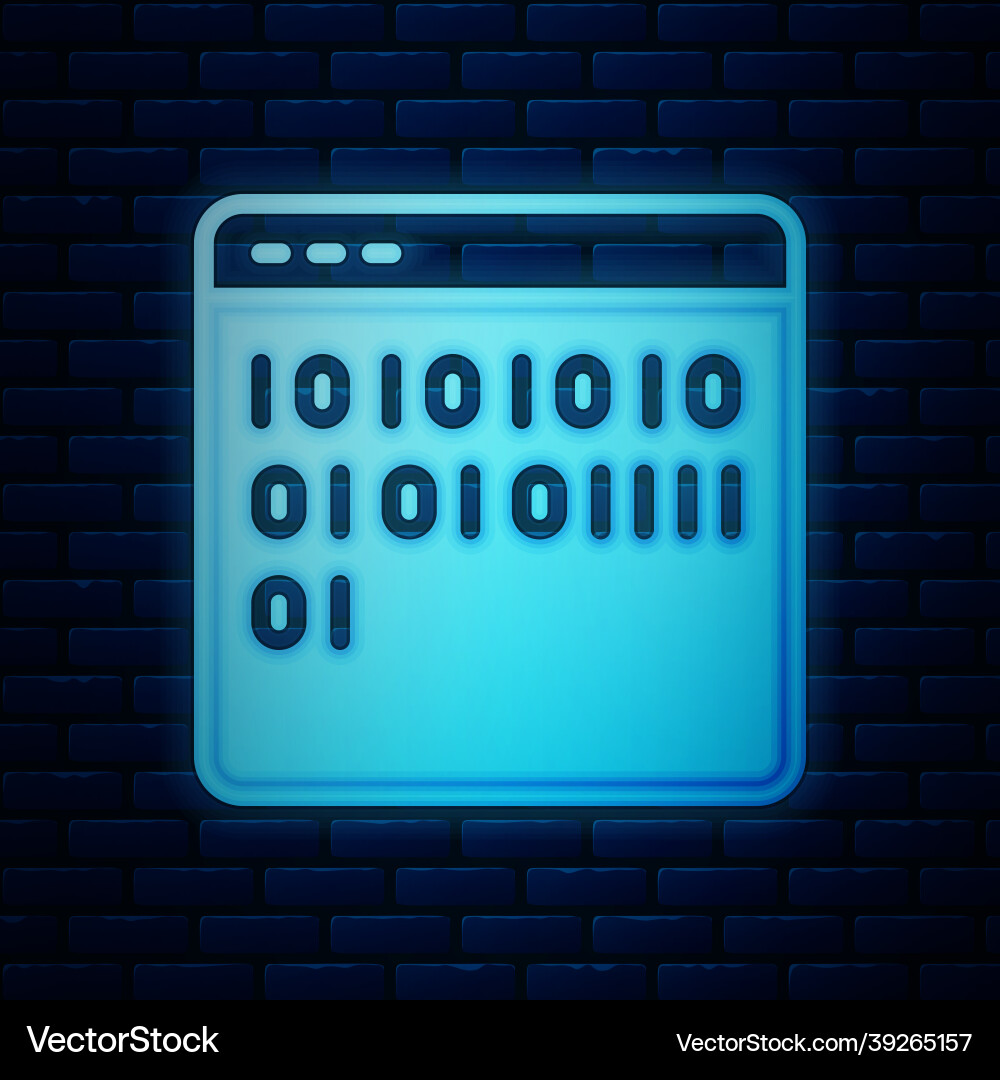 Glowing neon binary code icon isolated on brick Glowing neon binary code icon isolated on brick vector image