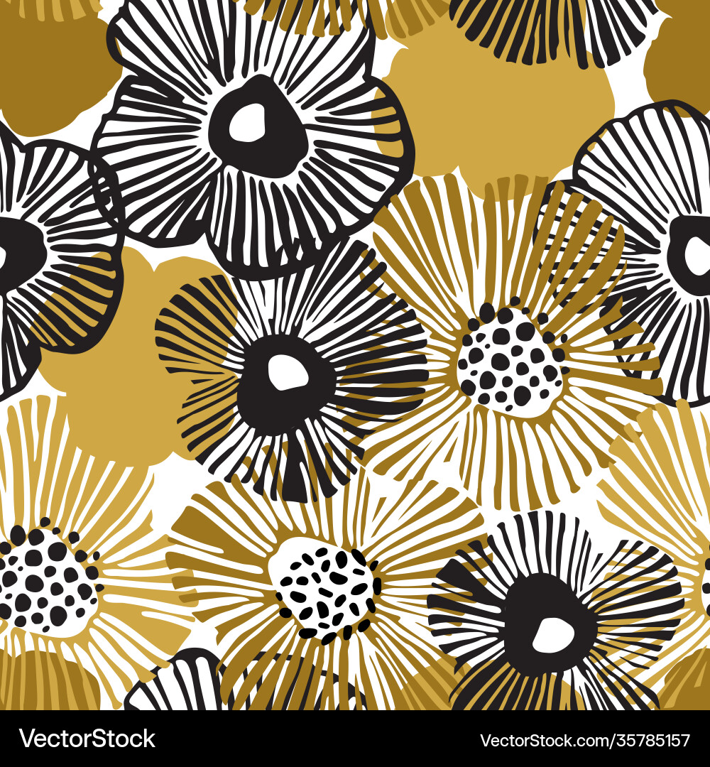 Hand gezeichnete schwarze und goldene Blumen Hand gezeichnete schwarze und goldene Blumen vektorbild