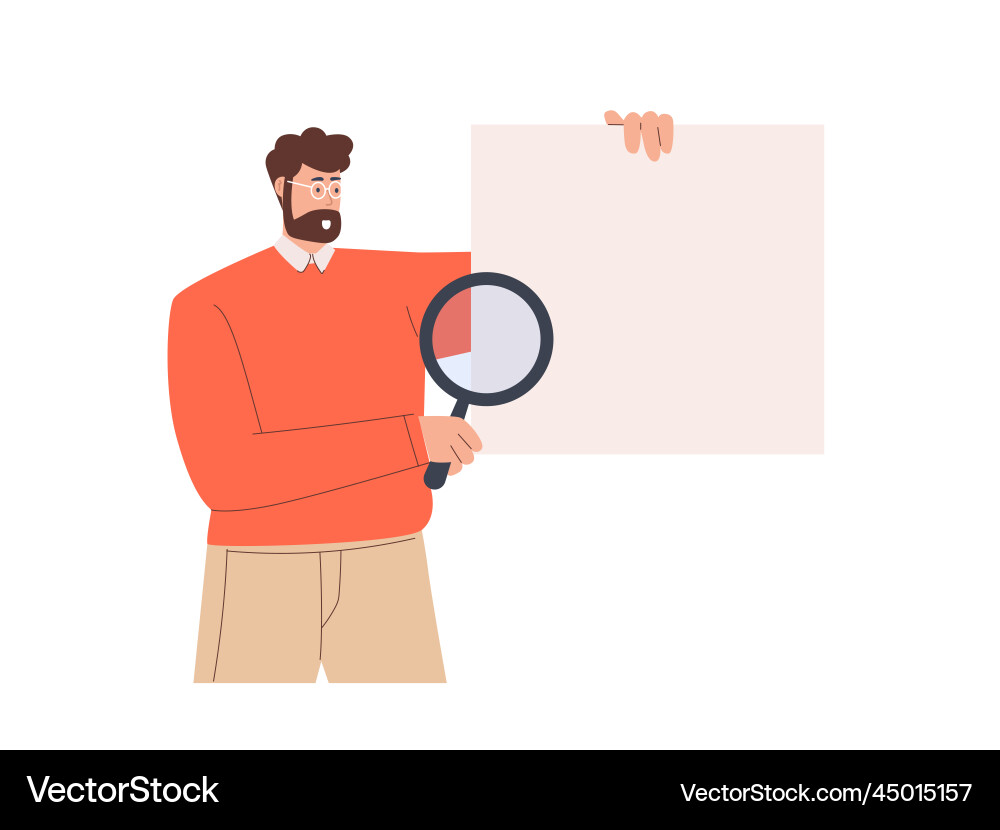 Man Analyzing Empty Whiteboard with Magnifying Gla vector image