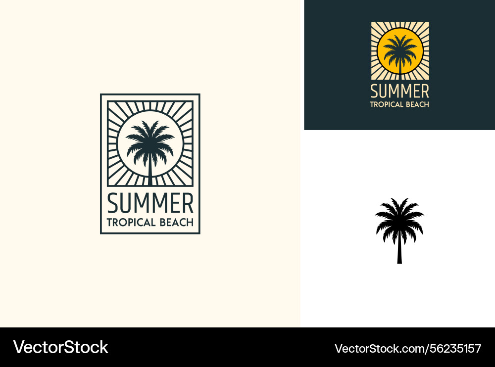 Palm coconut tree sun rays summer tropicals logo Palm coconut tree sun rays summer tropicals logo Vector Image