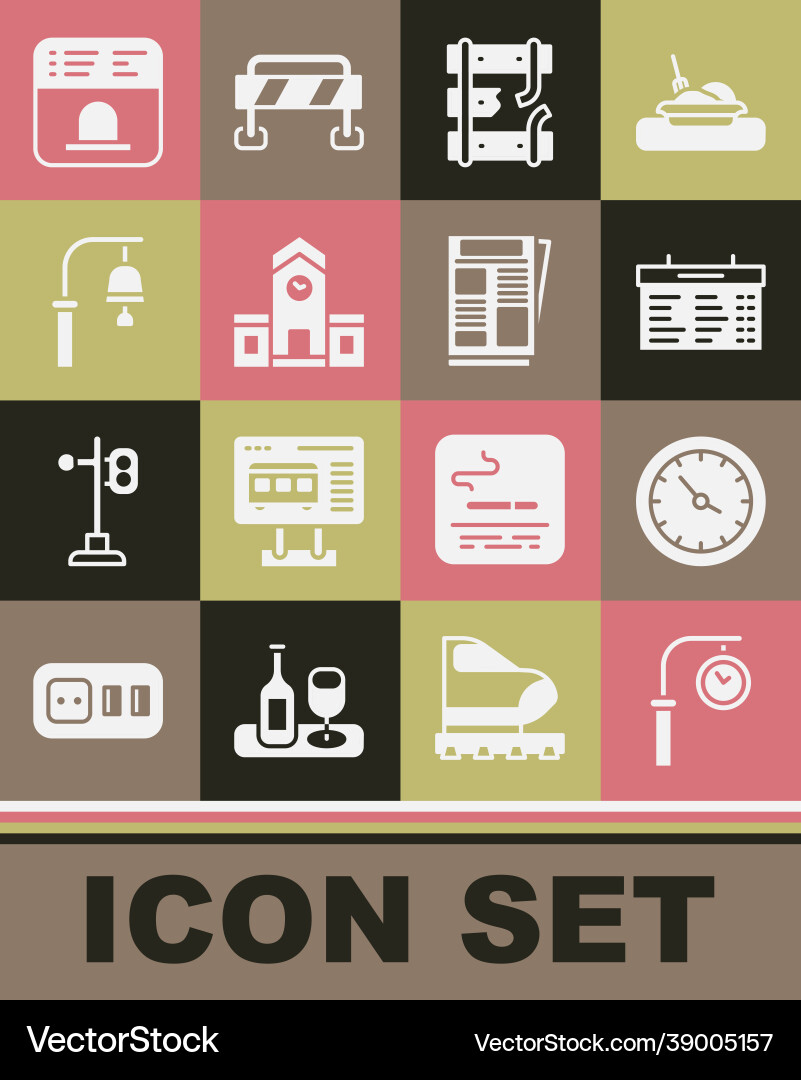 Set train station clock board broken rails Set train station clock board broken rails Vector Image