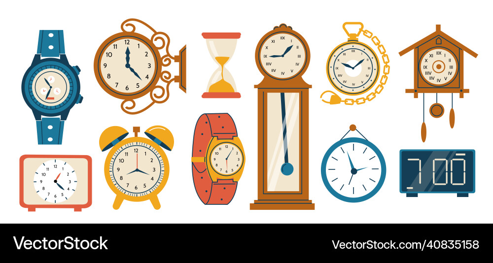 Doodle watch cartoon analog and modern timepieces Doodle watch cartoon analog and modern timepieces vector image