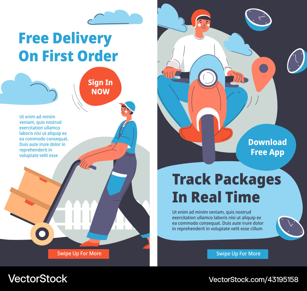 Free delivery on first order track package time Free delivery on first order track package time vector image