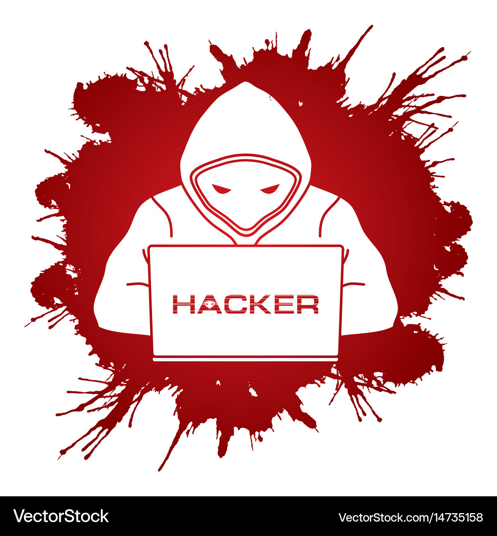Hacker Working on Laptop - Splatter Ink vector image