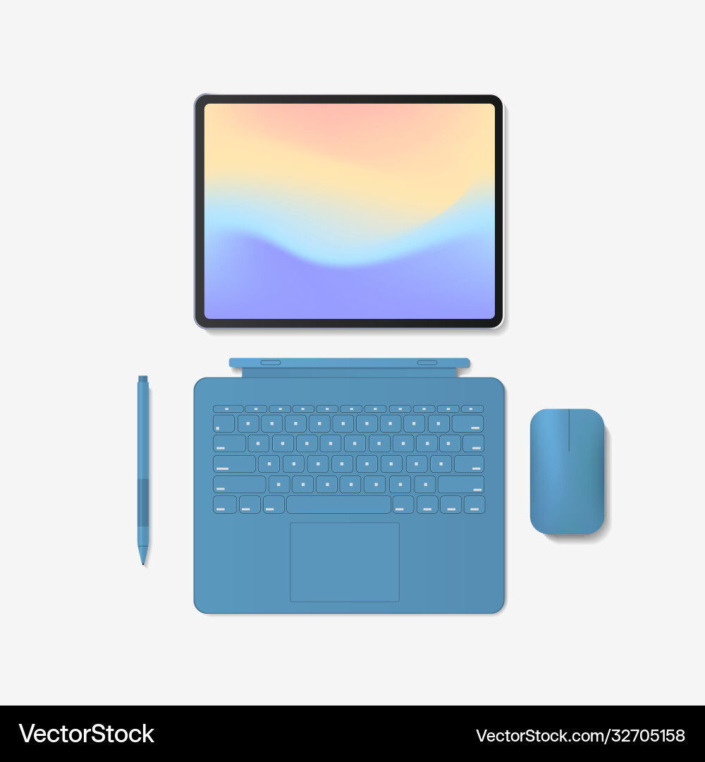 Modern tablet computer with keyboard mouse pen Vector Image