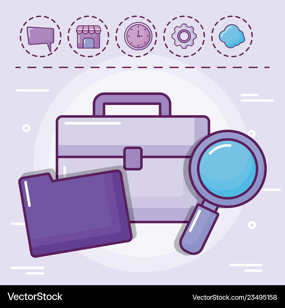 Portfolio with folder and set icons Portfolio with folder and set icons Vector Image