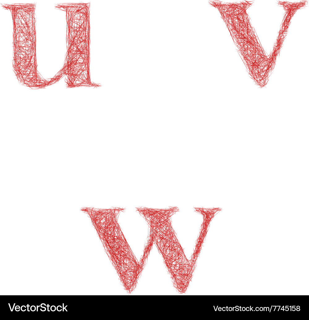 Red sketch font set - lowercase letters u v w vector image