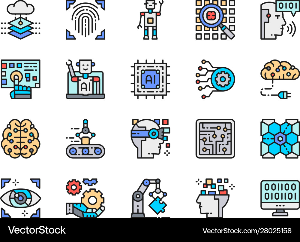 Set artificial intelligence color line icons Vector Image