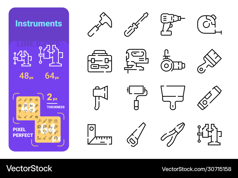 Set instruments simple lines icons measure vector image