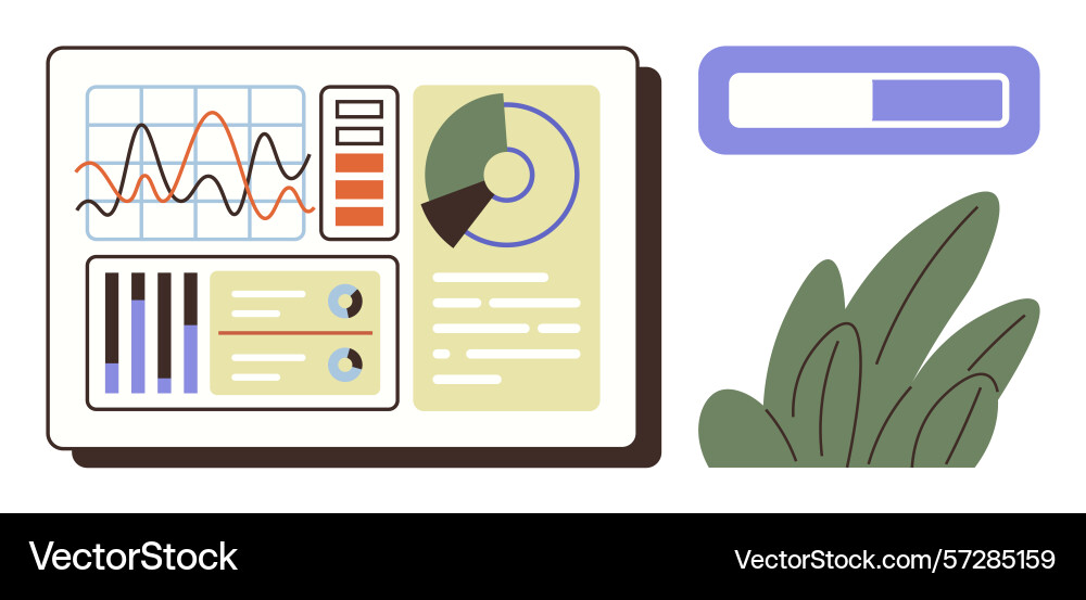 Data dashboard with charts graphs and progress Data dashboard with charts graphs and progress Vector Image