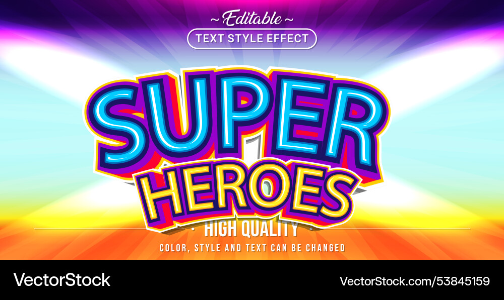 Editable text style effect - super heroes vector image