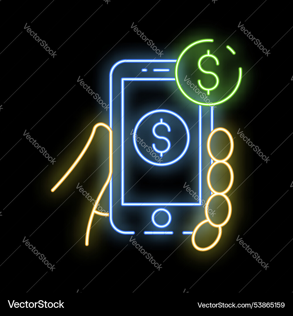 Hand holding smartphone with dollar coins showing Hand holding smartphone with dollar coins showing vector image