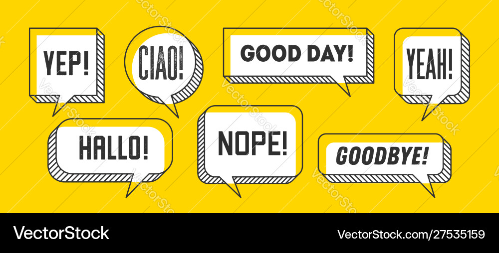 Speech Bubbles - Hello, Goodbye, Ciao Vector Image
