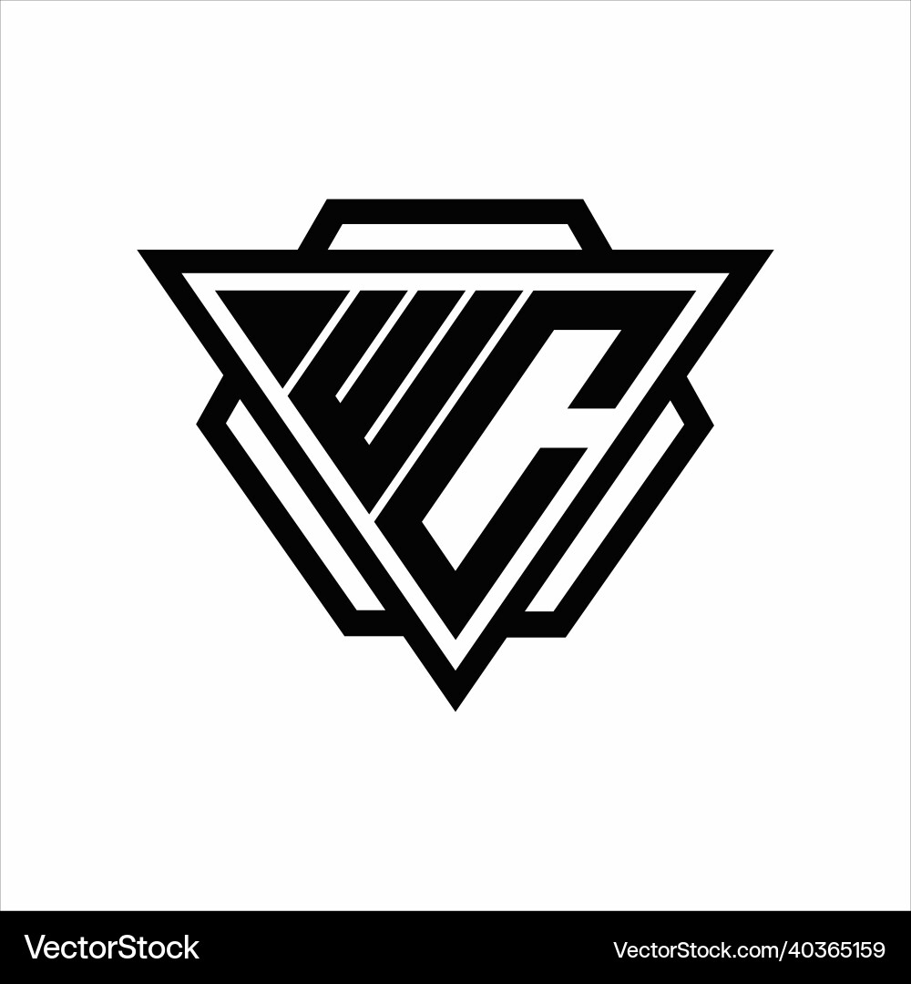 Wc logo monogram with triangle and hexagon Wc logo monogram with triangle and hexagon Vector Image