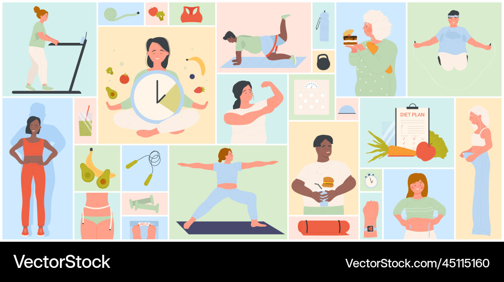 Fat People Lose Weight Collage Set Royalty Free Vector Image Fat People Lose Weight Collage Set Royalty Free Vector Image
