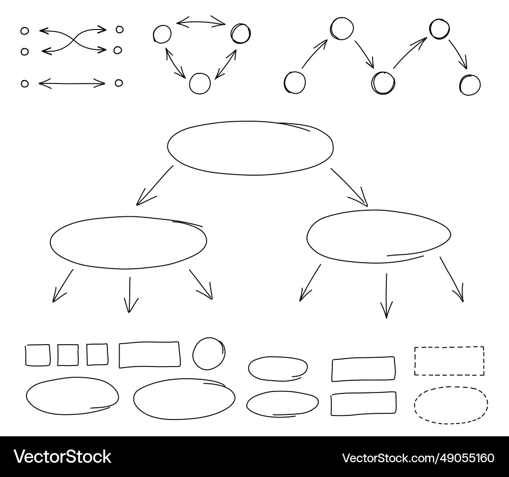 Hand drawn flowchart and graphic elements arrows Vector Image
