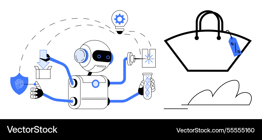 Robot performing multiple tasks including Robot performing multiple tasks including vector image