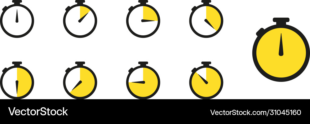 Symbol timer set icons in flat style Symbol timer set icons in flat style Vector Image