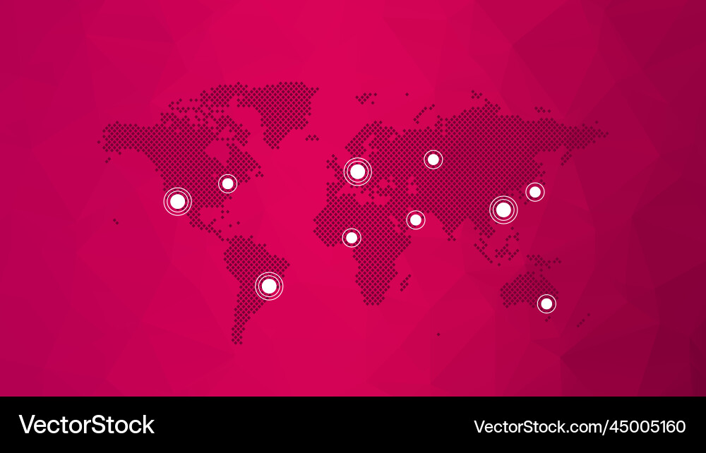 World icon with map pointers on triangle pattern vector image