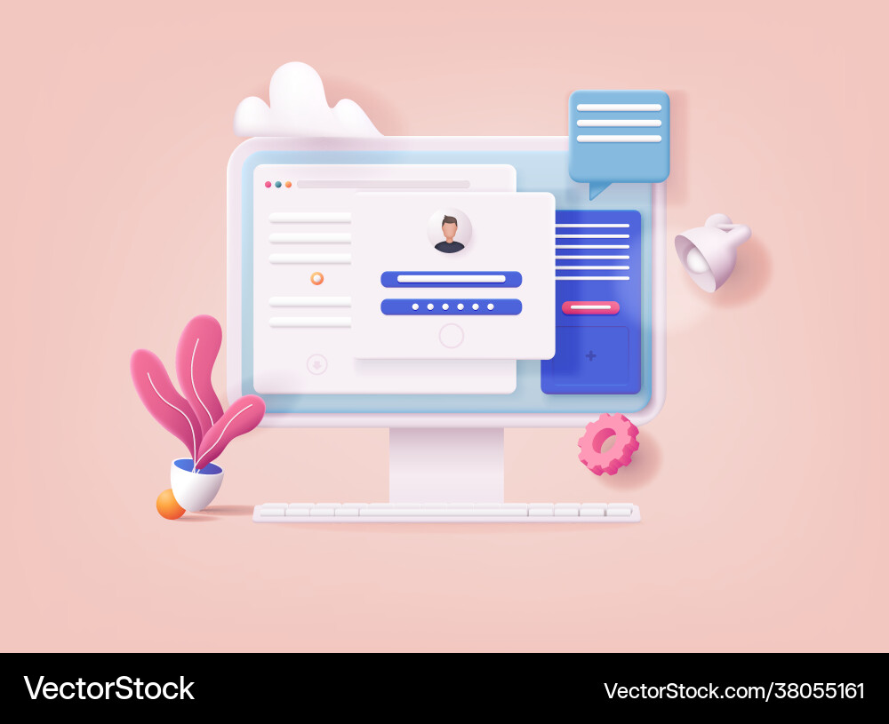 3d web computer and account login password 3d web computer and account login password vector image