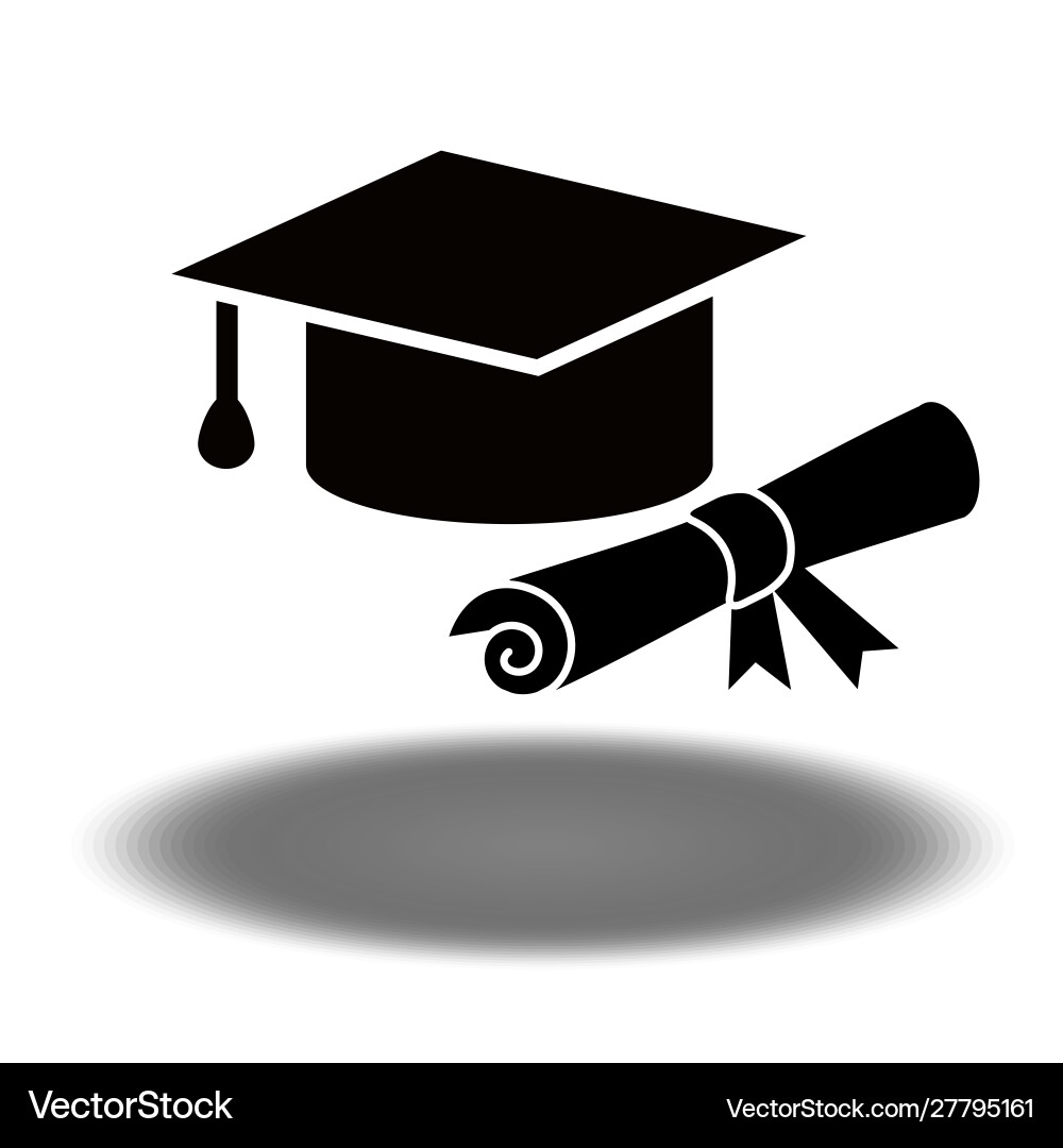 Graduation Hat Icon - Black vector image