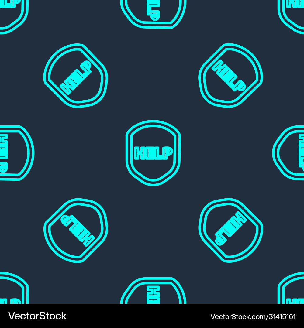 Green line shield with text help icon isolated Green line shield with text help icon isolated vector image