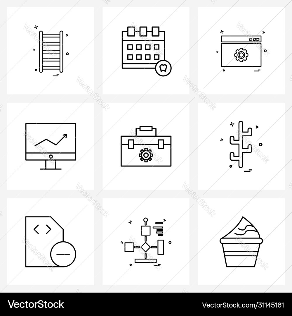 Pixel perfect set 9 line icons such as setting vector image