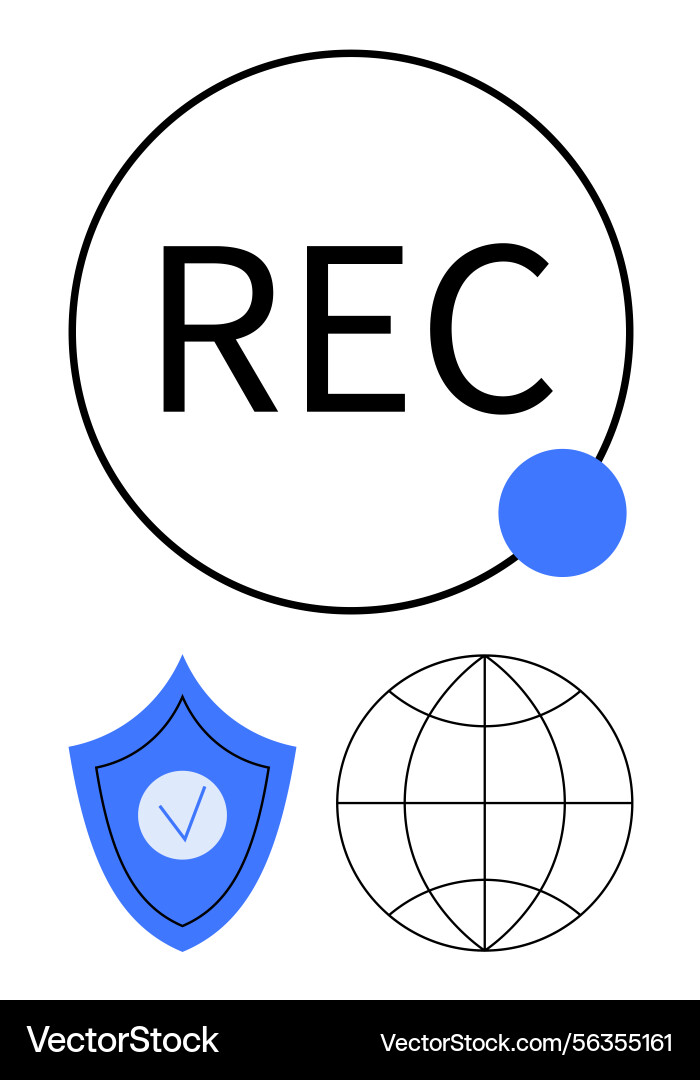Recording indicator with security shield Recording indicator with security shield vector image