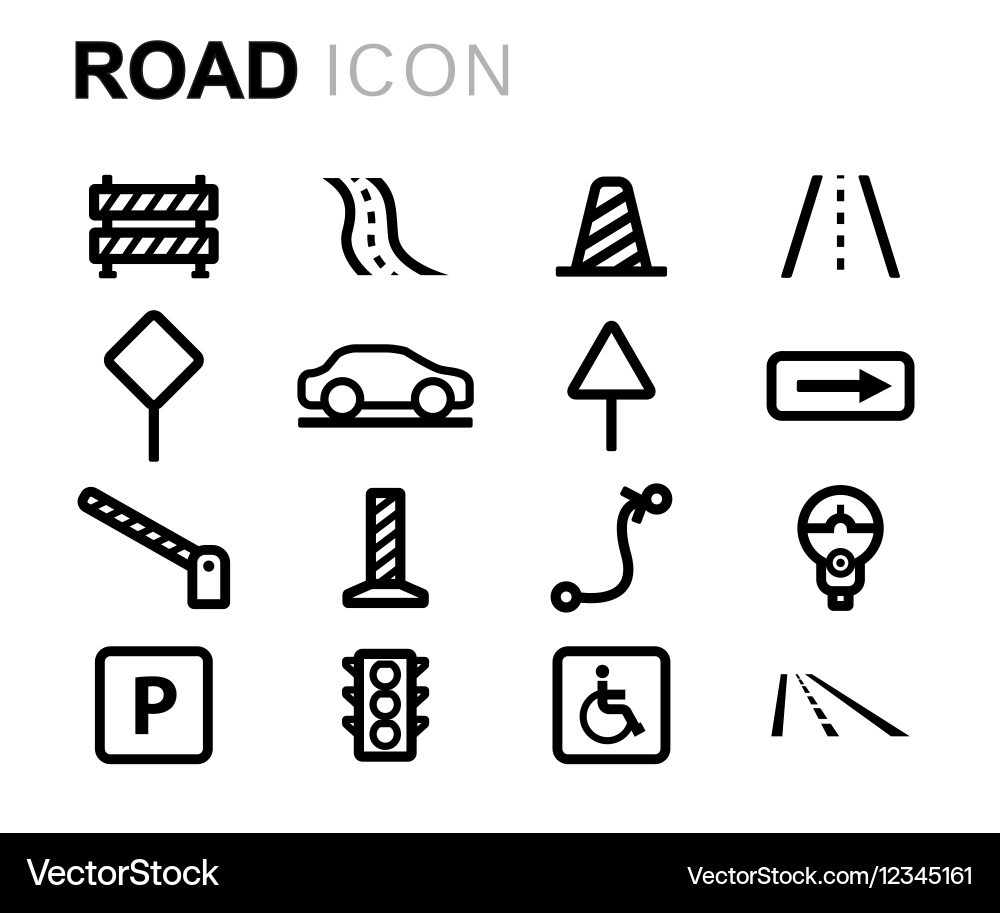Road Icon Set - Line Style Vector Image