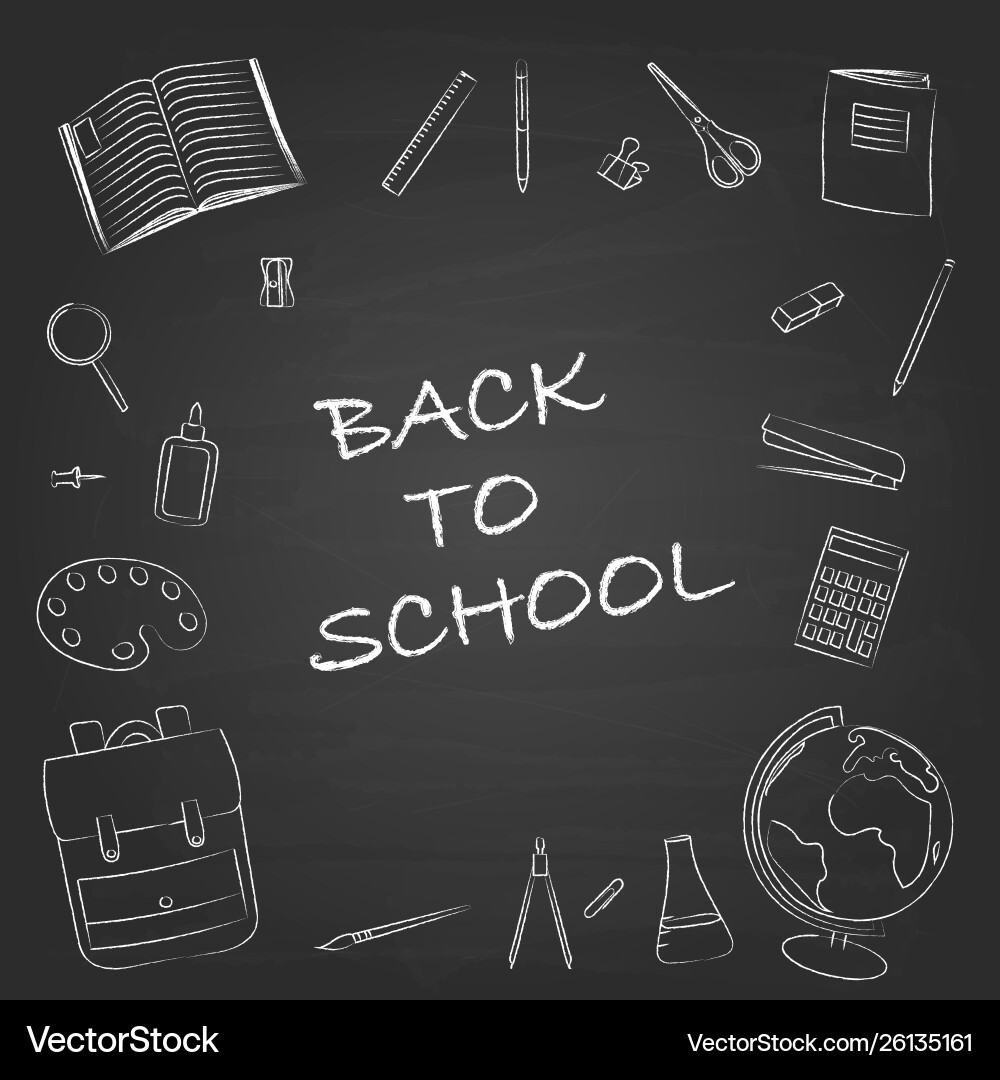School Supplies Background with Doodles Vector Image