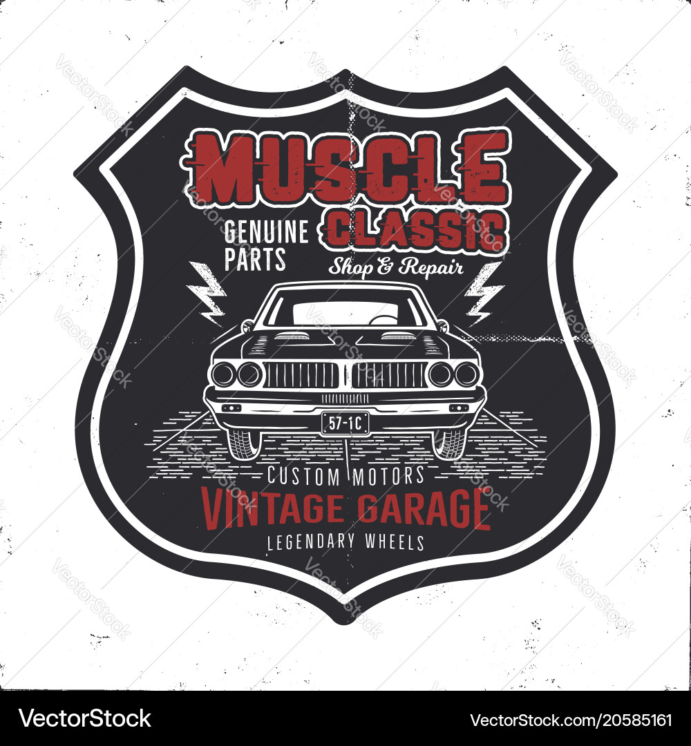 Vintage Muscle Car Shield Logo Vector Image