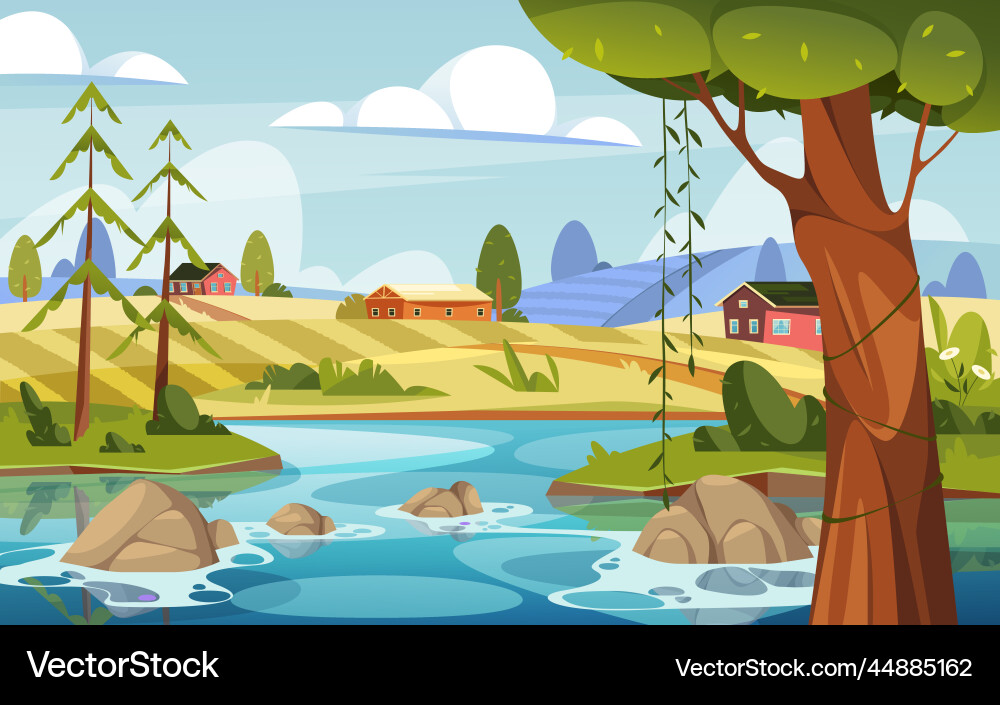 Flusslandschaft Landschaft Landschaft von See Bankbanner Flusslandschaft Landschaft Landschaft von See Bankbanner vektorbild