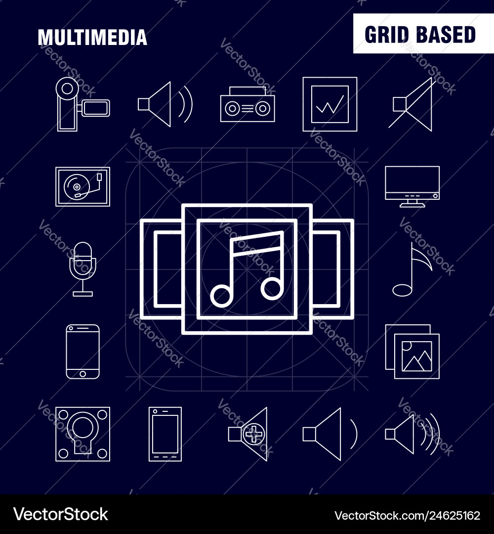 Multimedia line icon for web print and mobile Multimedia line icon for web print and mobile Vector Image
