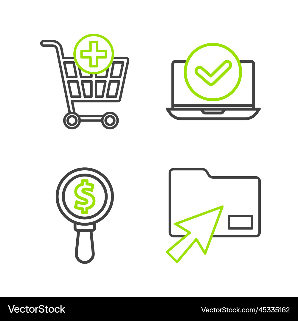 Set line cursor click document folder magnifying Set line cursor click document folder magnifying Vector Image