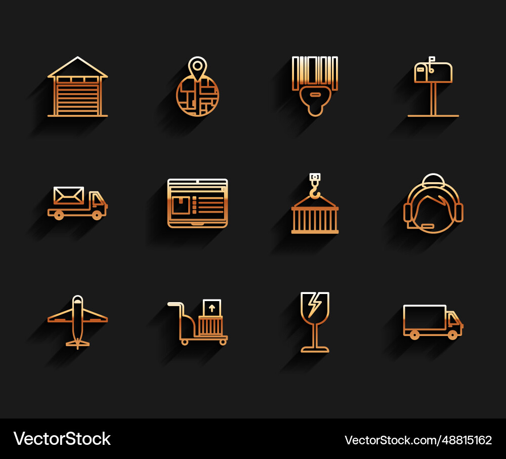 Set line plane closed warehouse fragile broken Set line plane closed warehouse fragile broken Vector Image