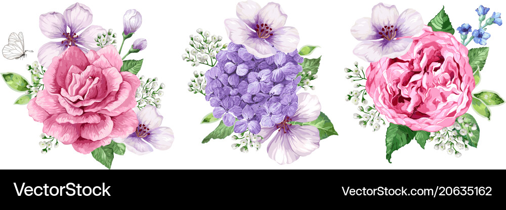 Set of flower bouquets apple tree Set of flower bouquets apple tree Vector Image
