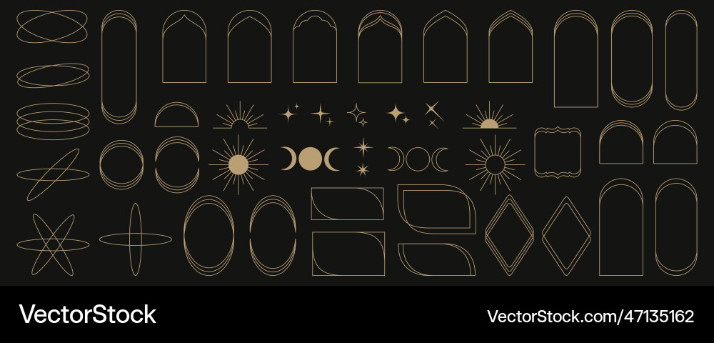 Set of minimalistic linear arch frames in trendy Set of minimalistic linear arch frames in trendy Vector Image