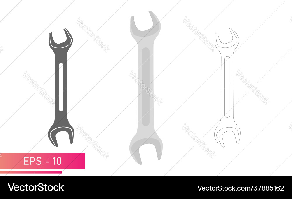 Set spanner for nuts linear solid and realistic vector image