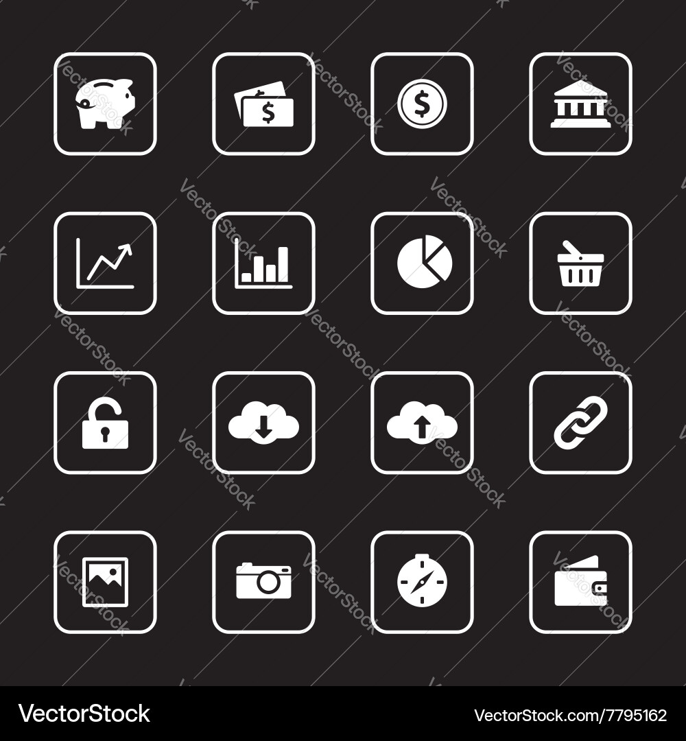 White flat icon set 4 with rounded rectangle frame Vector Image