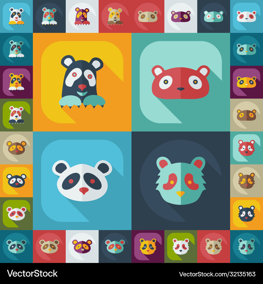 Flat concept set modern design with shadow pandas vector image