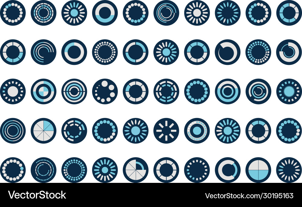 Loading circles block style icon set design Vector Image