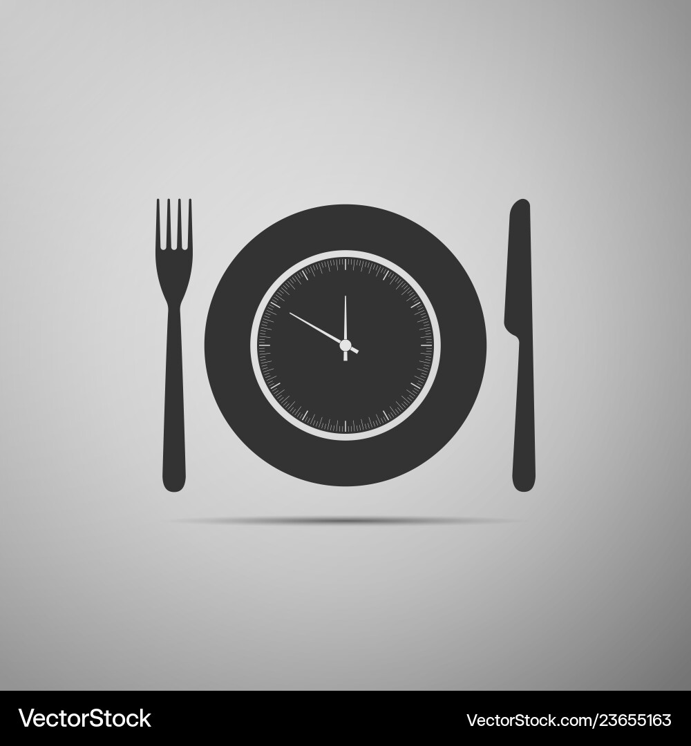 Plate with clock fork and knife icon isolated Plate with clock fork and knife icon isolated Vector Image