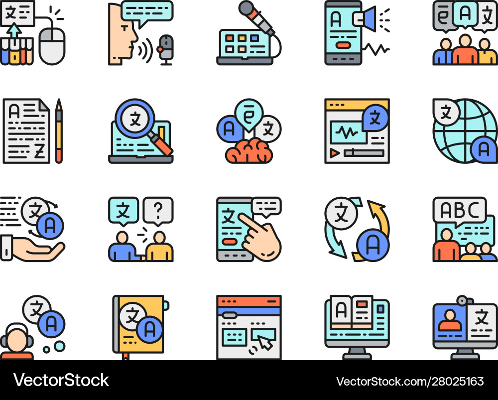 Set language translation color line icons Set language translation color line icons Vector Image