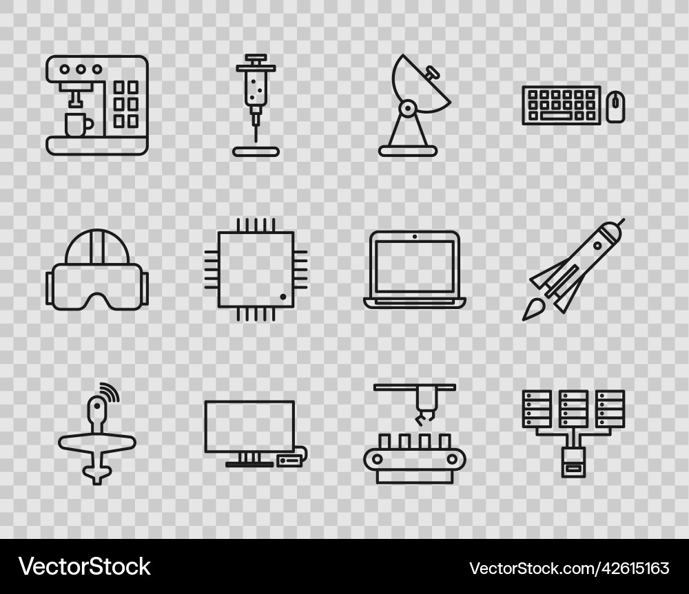 Set line uav drone server data web hosting Vector Image